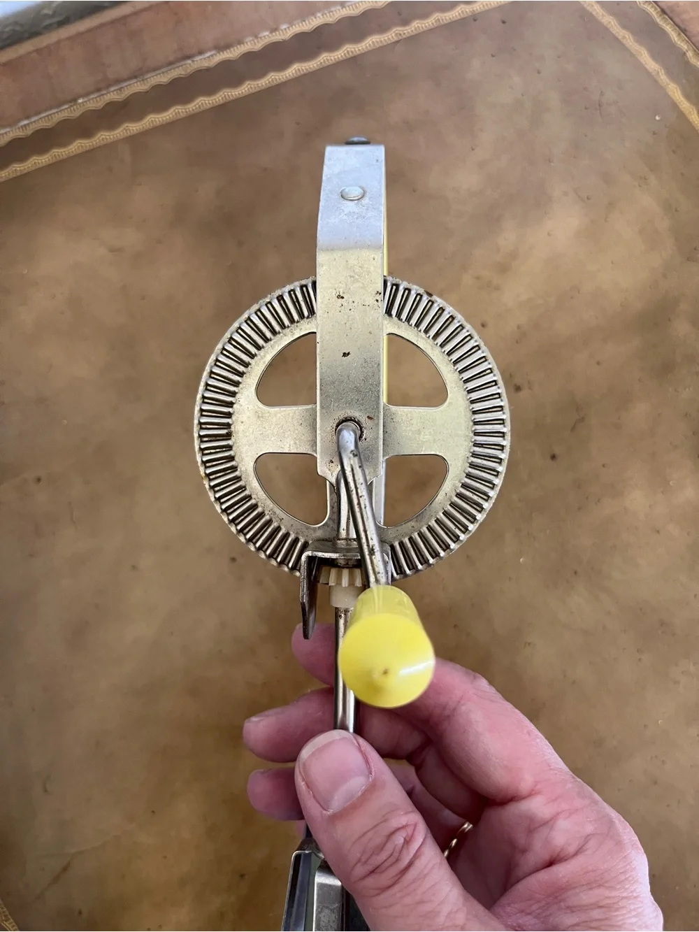 Vintage Maynard Hand Crank Egg Beater Mixer Yellow Handles Mid Century Retro